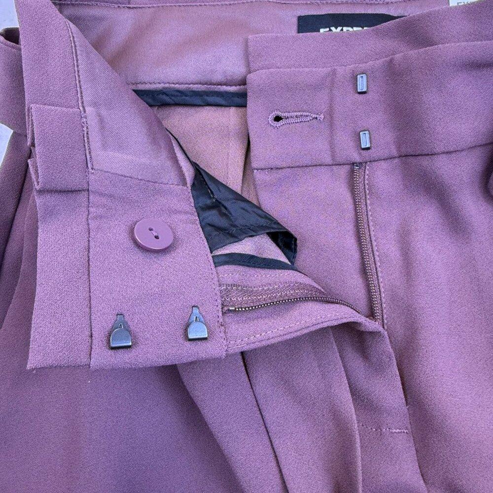 Express Women’s Purple High-Rise Ankle Pants With Bow Front Size 00P - New - Picture 7 of 14